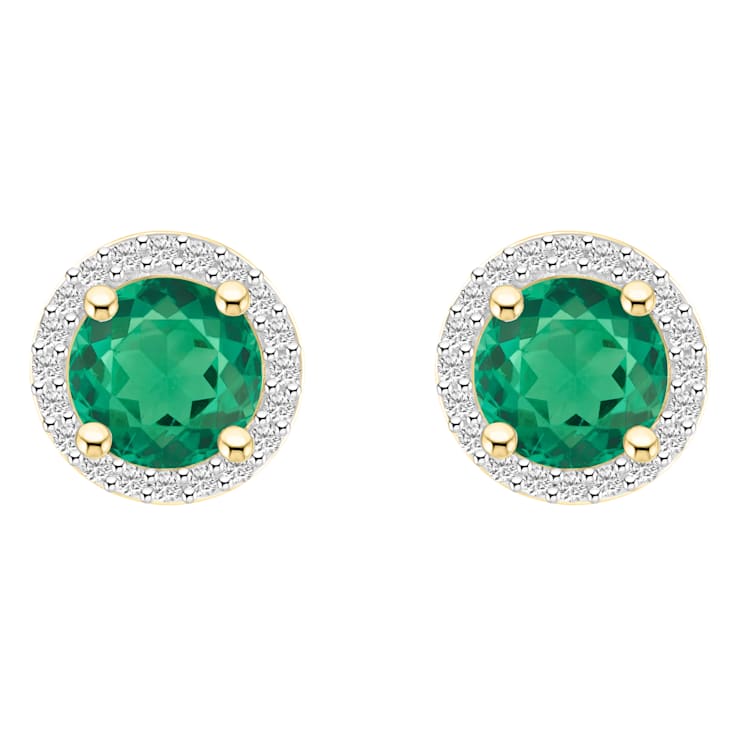 6mm Round Created Emerald And Created White Sapphire 10k Yellow Gold
Halo Stud Earrings