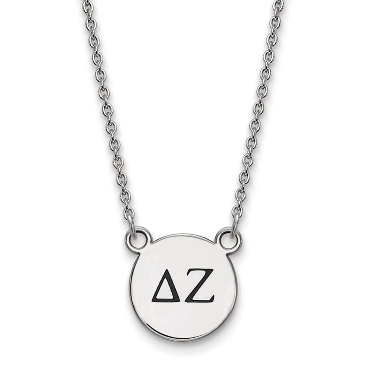 Rhodium Over Sterling Silver LogoArt Delta Zeta Small Enamel Pendant Necklace