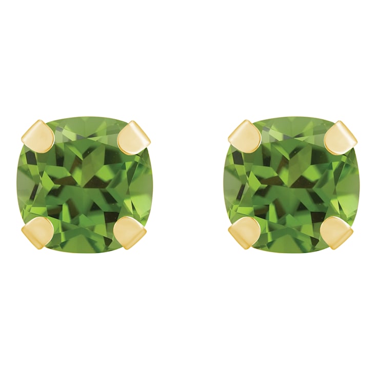 5mm Cushion Peridot 10k Yellow Gold Stud Earrings