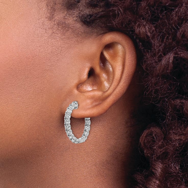 Rhodium Over 14K White Gold Oro Spotlight Lab Grown Diamond SI+, H+,
Hoop with Safety Clasp Earrings