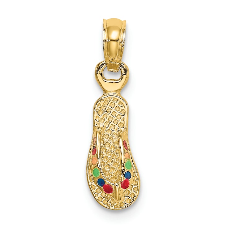 14k Yellow Gold 3D with Multi-color Enamel Single Flip-Flop Pendant