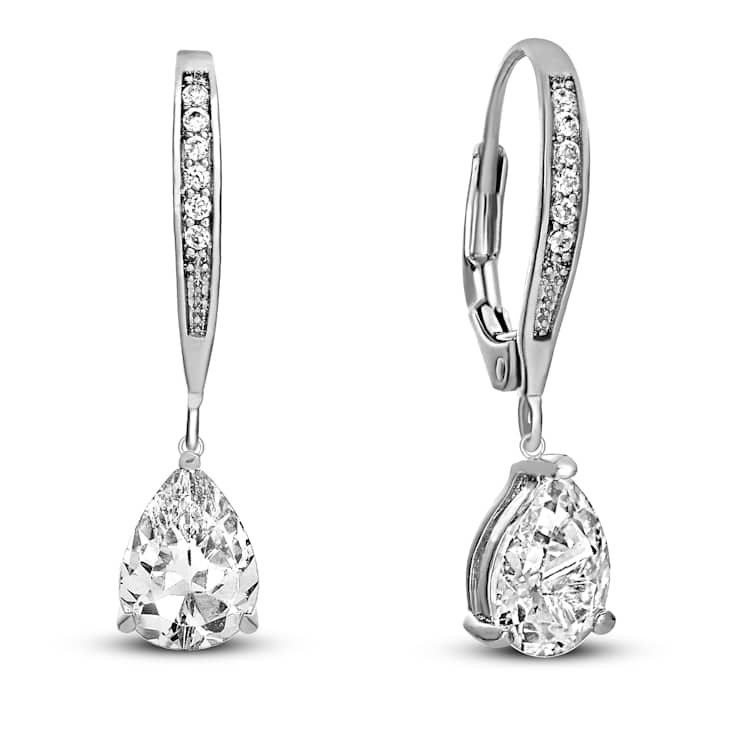 Pear Shape CZ Teardrop Drop Earrings In Sterling Silver