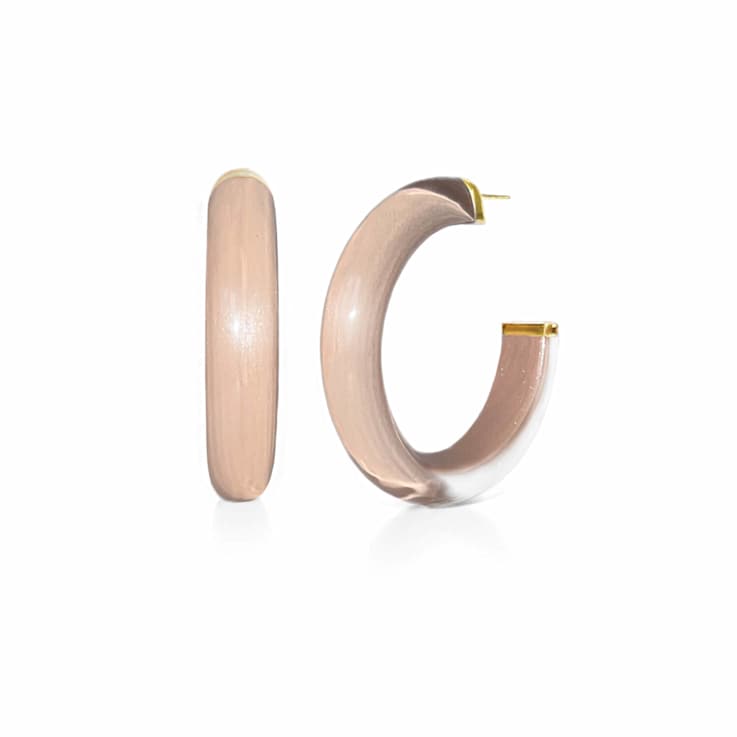 14K Yellow Gold Over Sterling Silver Medium Illusion Acrylic Hoops in Dusty