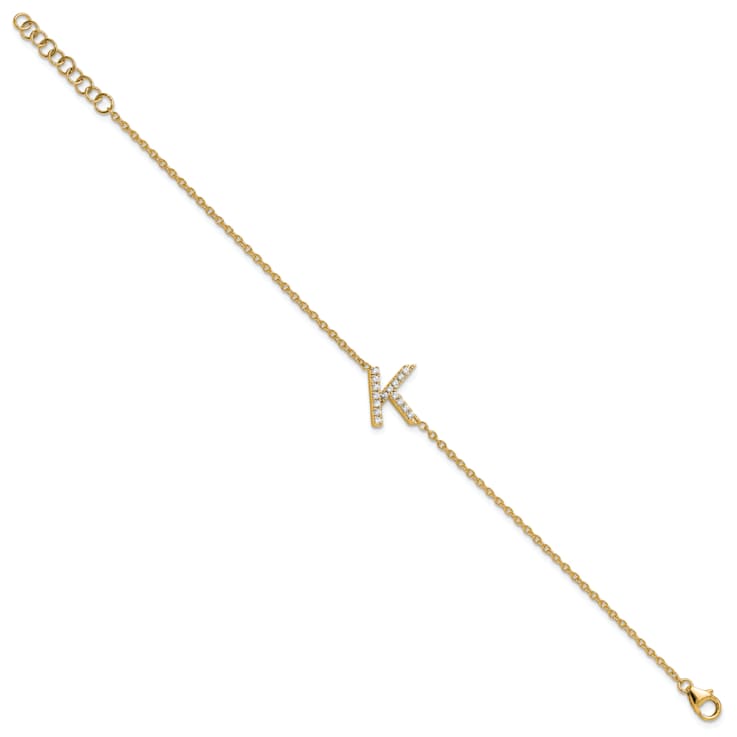 14k Yellow Gold Diamond Sideways Letter K Bracelet