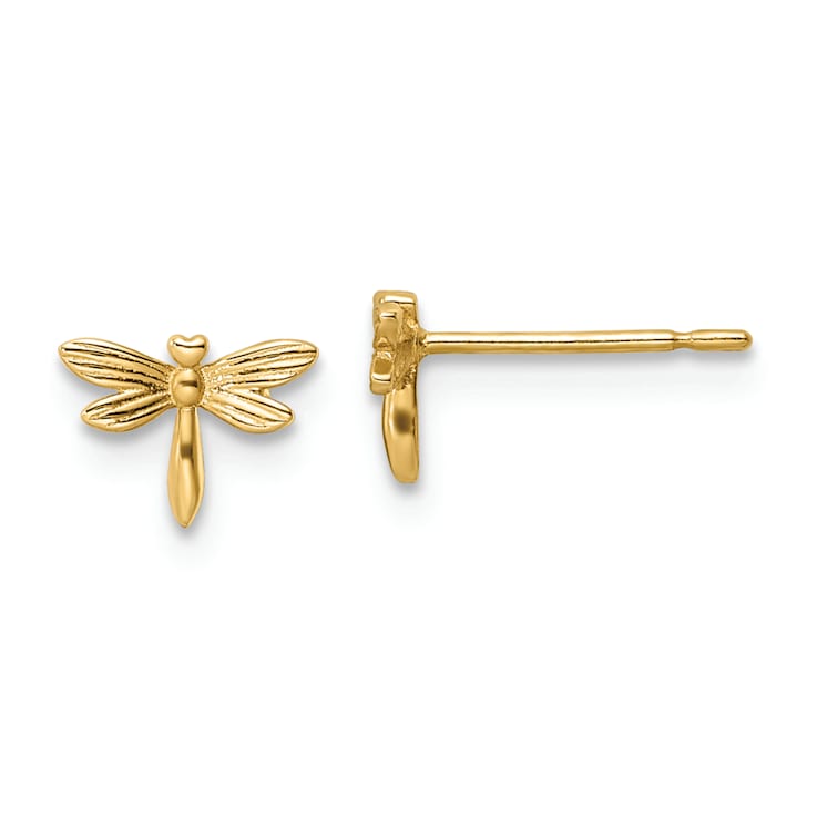 14k Yellow Gold Children's Textured Dragonfly Stud Earrings