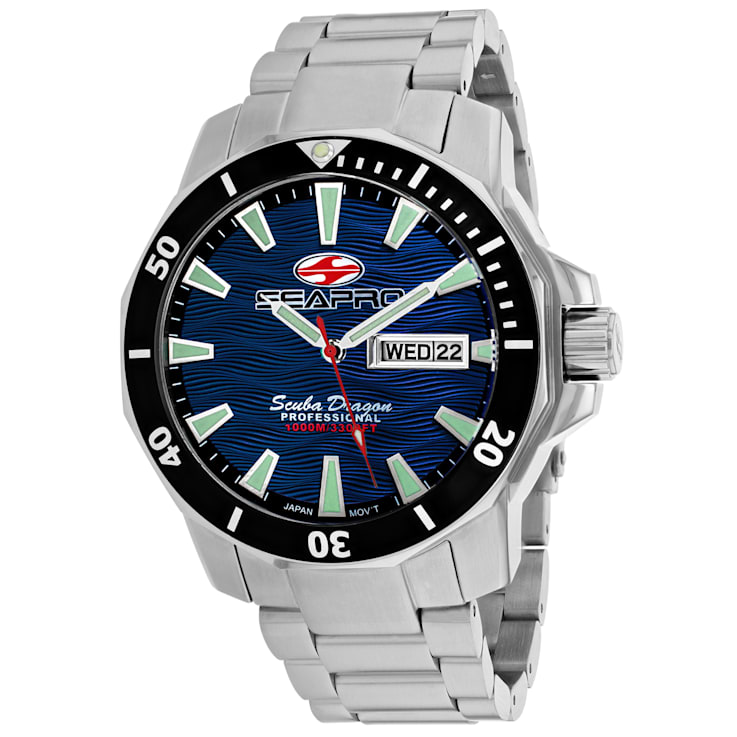 Seapro Men's Scuba Dragon Diver Limited Edition Blue Dial, Black Bezel,
Stainless Steel Watch