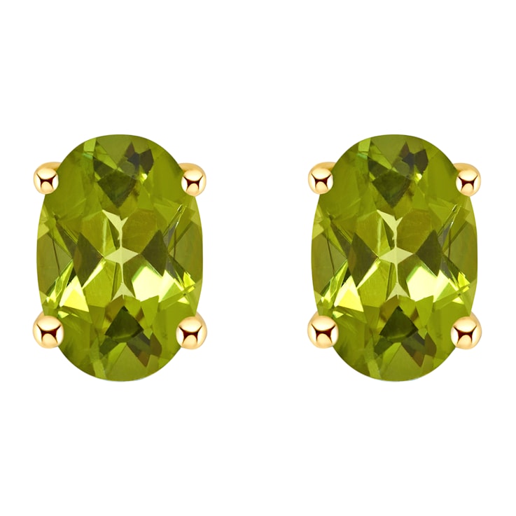 6x4mm Oval Peridot 14k Yellow Gold Stud Earrings