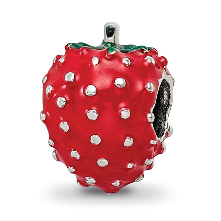 Sterling Silver Kids Enameled Strawberry Bead