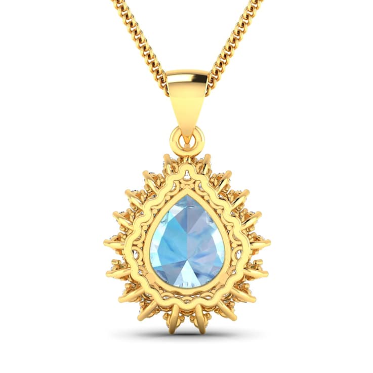 2.30ctw 14K Yellow Gold Pear  Aquamarine and White Diamond Pendant with
18 inch Cable Chain