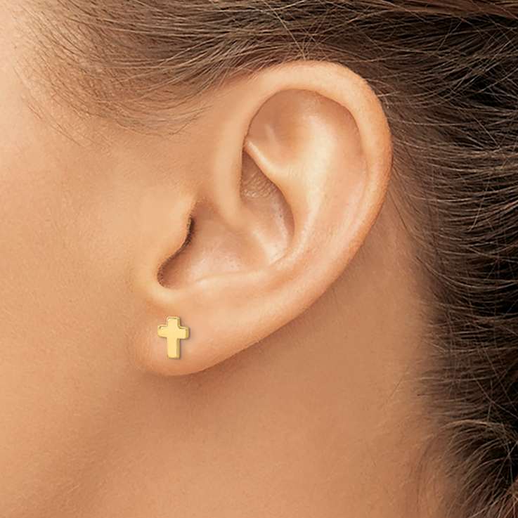 14k Yellow Gold Polished Cross Stud Earrings
