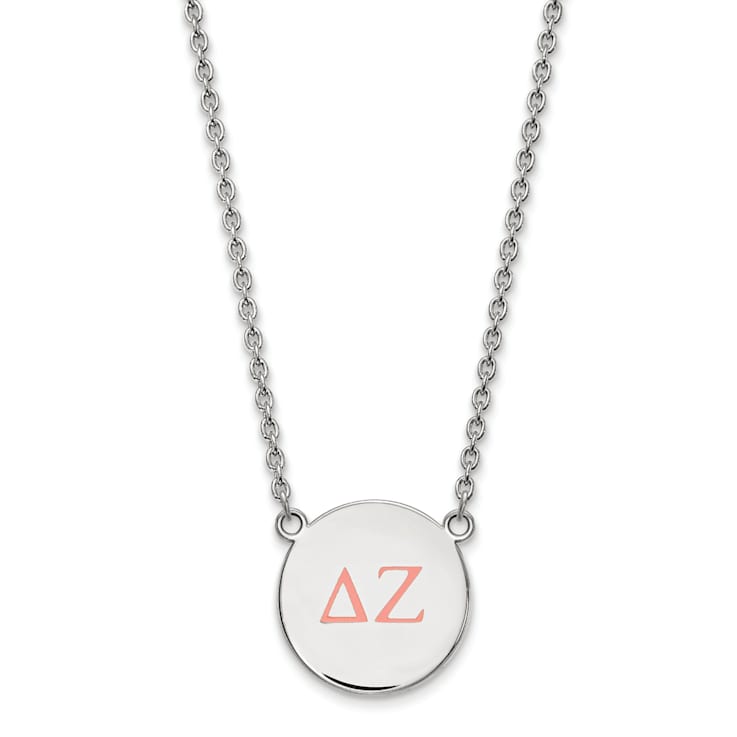 Rhodium Over Sterling Silver LogoArt Delta Zeta Large Enamel Pendant Necklace