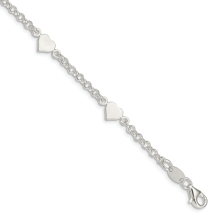 Sterling Silver Polished Hearts with 0.25-inch Extensions Children's Bracelet