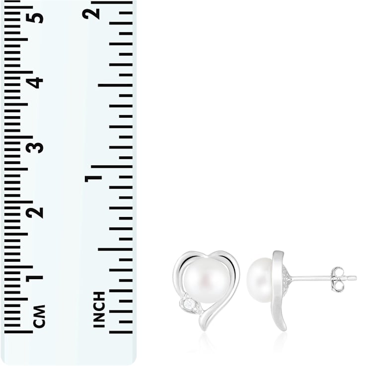 7-7½mm White Cultured Freshwater Pearl and Cubic Zirconia Rhodium Over
Sterling Silver Earrings