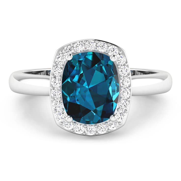 2.17ctw London Blue Topaz and Diamond 14K White Gold Halo Ring