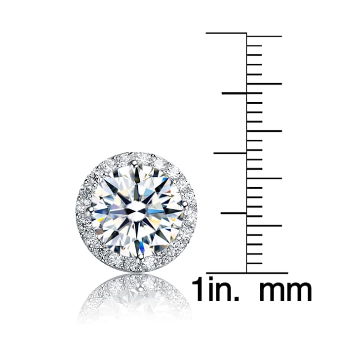 CZ Halo Stud Earrings In Sterling Silver