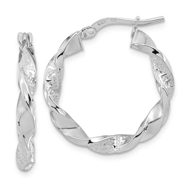Rhodium Over 14k White Gold 15/16" Polished and Textured Twisted
Hoop Earrings