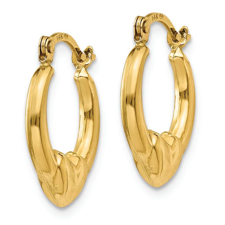 14k Yellow Gold 9/16" Heart Hoop Earrings