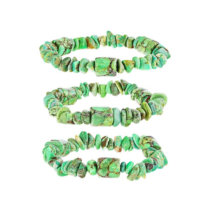 Green Turquoise Chip Bead Stretch Bracelet Set Of 3