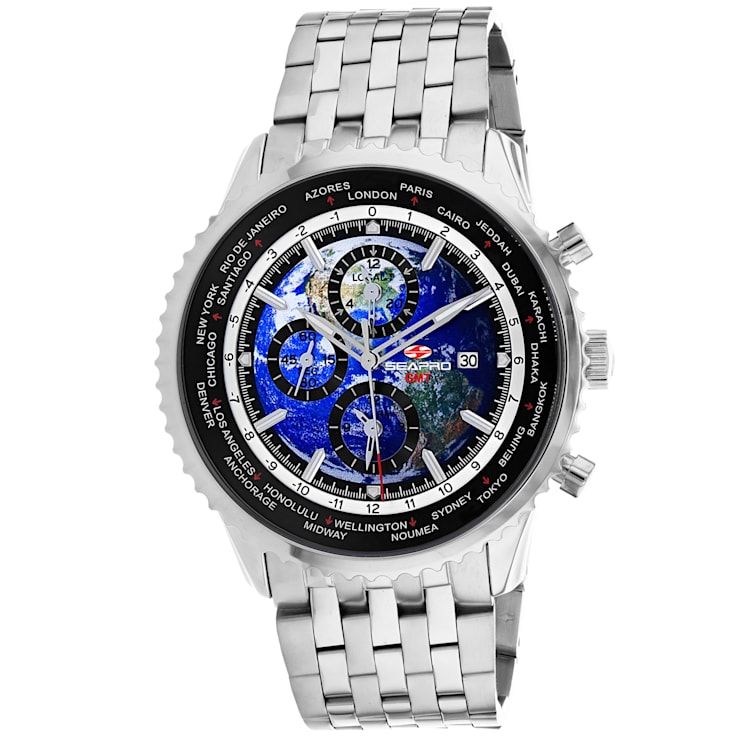 Seapro Men's Meridian World Timer GMT Blue Dial, Stainless Steel Watch