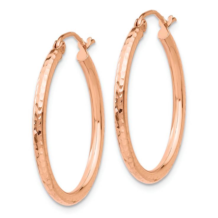 14k Rose Gold 1/1" Diamond-Cut Polished Hoop Earrings