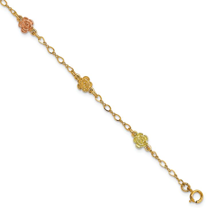 10k Yellow Gold with 12k Rose Gold and 12k Green Gold Accent Roses
Station Bracelet