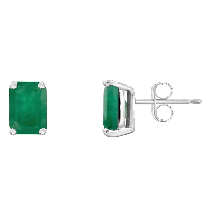 6x4mm Emerald Cut Emerald 14k White Gold Stud Earrings