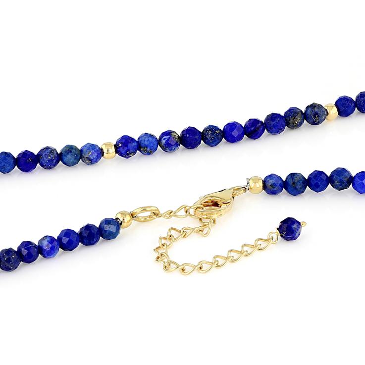Lapis Lazuli Beaded Station Necklace In 18K Gold Over Sterling Silver