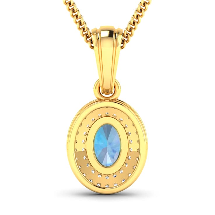 0.51ctw 14K Yellow Gold Oval Aquamarine and White Diamond Pendant with
18 inch Cable Chain