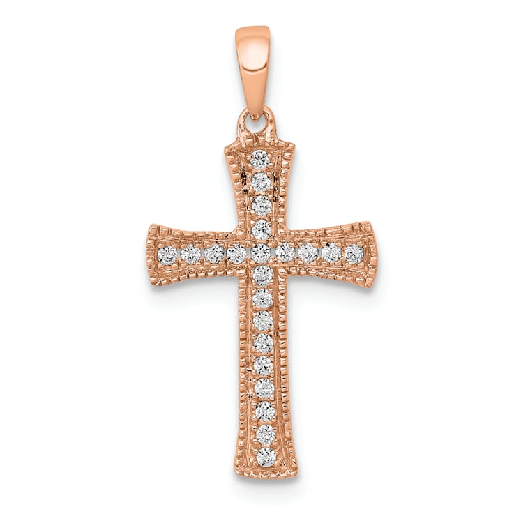 14k Rose Gold Textured Diamond Cross Pendant