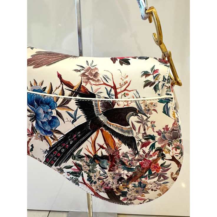 Dior Floral and Bird Print Leather Saddle Bag - 15R83A