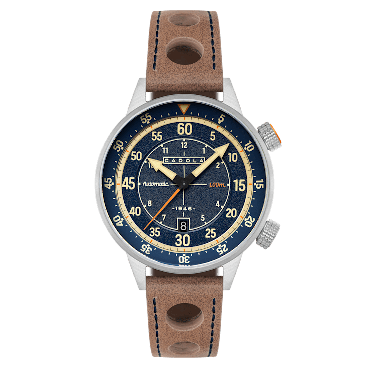 Cadola Rally Timer Blue Dial White Bezel Tan Stainless Steel Band
Automatic Watch