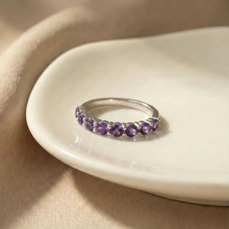 Amethyst Stackable Band Ring In Sterling Silver
