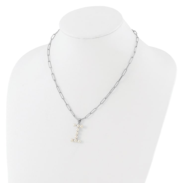 Rhodium Over Sterling Silver 3-5.5mm Freshwater Cultured Pearl LETTER I
18-inch Necklace
