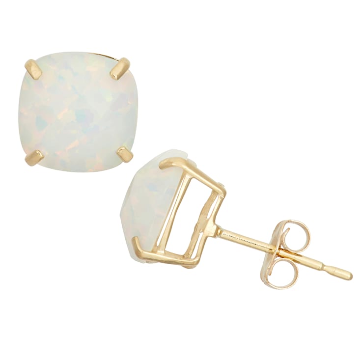 Cushion Lab Created Opal 10K Yellow Gold Earrings 2.06ctw
