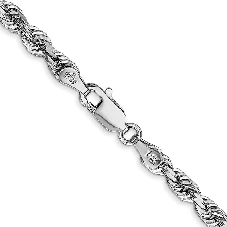 Rhodium Over 14k White Gold 4mm Solid Diamond-Cut Quadruple Rope 24 Inch Chain