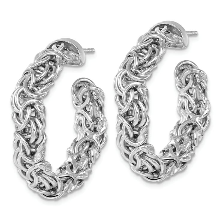 Rhodium Over Sterling Silver 7.5mm Byzantine Post C-Hoop Earrings