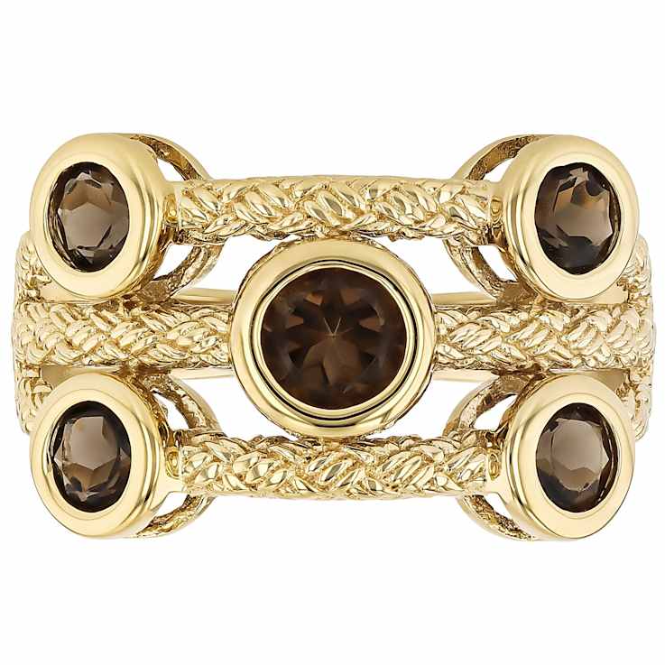 Smoky Quartz Multi-Row Ring In 18K Gold Over Sterling Silver 1.21ctw