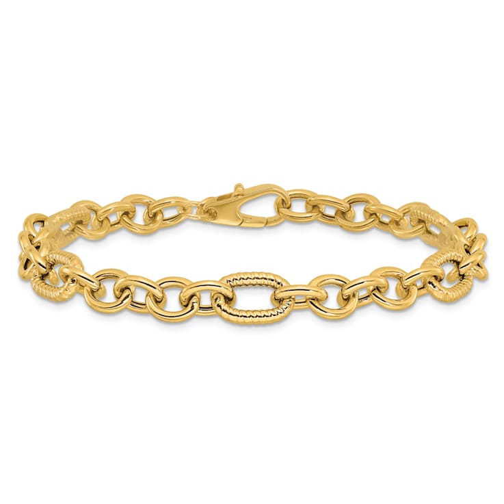 14K Yellow Gold Polished and Textured 7.5-inch Fancy Bracelet