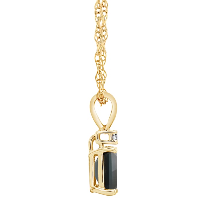 6x4mm Emerald Cut Sapphire with Diamond Accent 14k Yellow Gold Pendant
With Chain