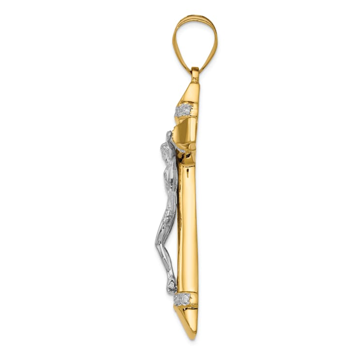 14K Yellow and White Gold Cubic Zirconia Crucifix Pendant