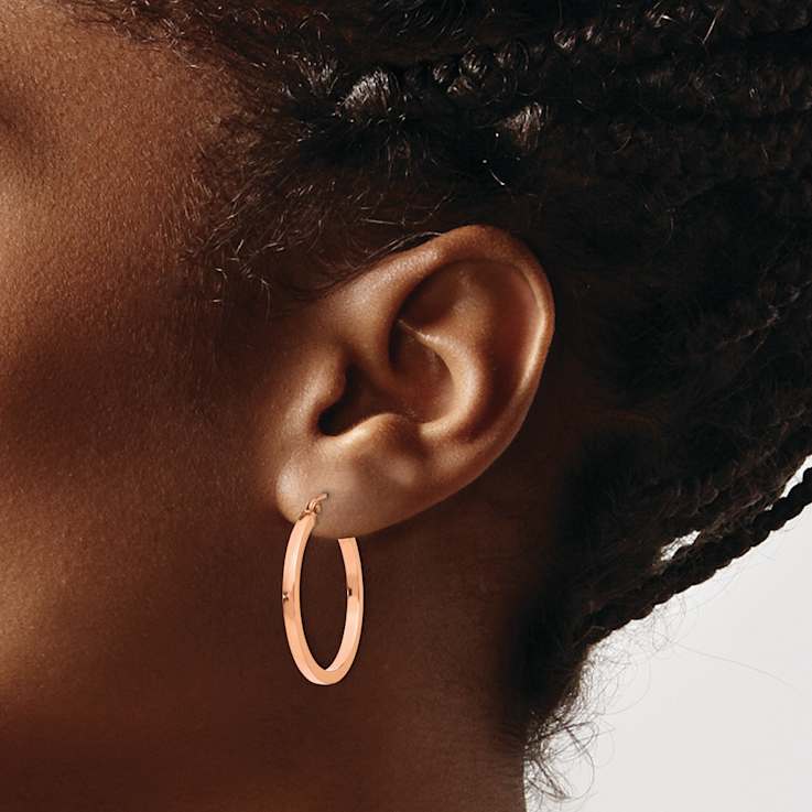 14k Rose Gold 1" Square Tube Hoop Earrings