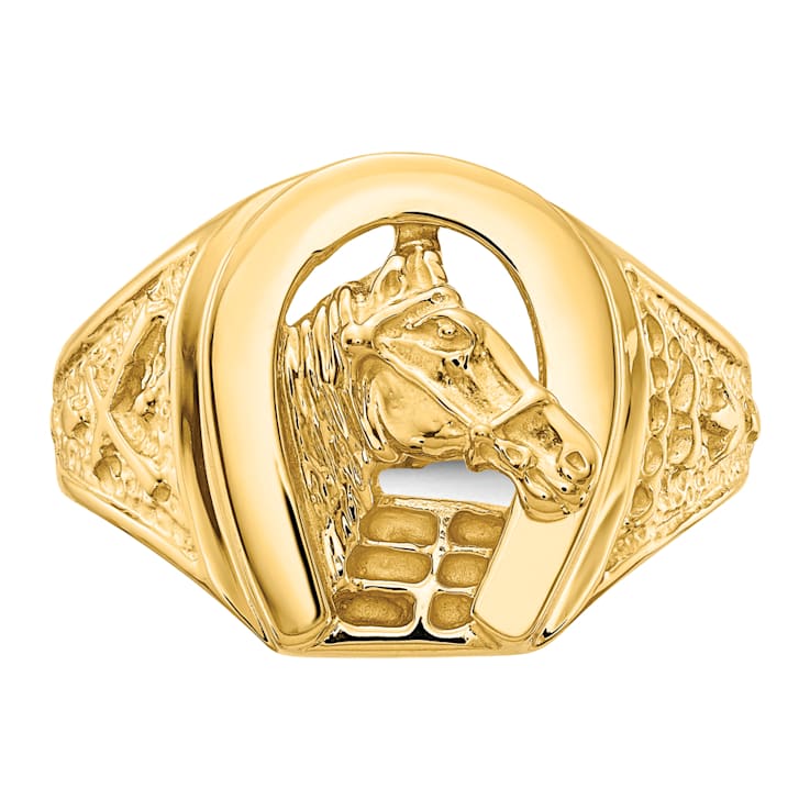 10K Yellow Gold Polished Horseshoe with Horse in Center Ring