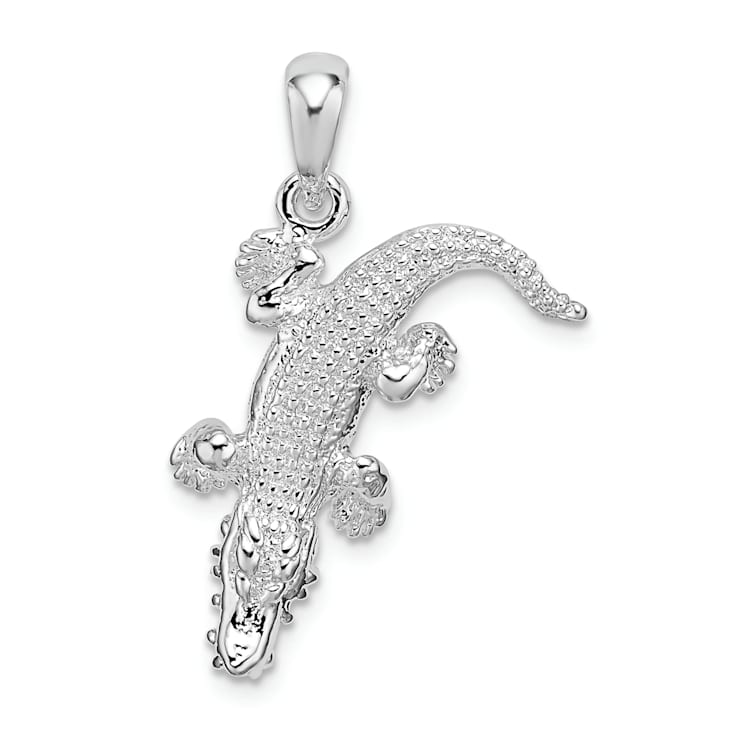 Rhodium Over Sterling Silver Polished 3D Alligator Pendant