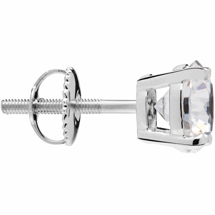 White Cubic Zirconia 14k White Gold Single Stud With Velvet Gift Box 1.30ctw