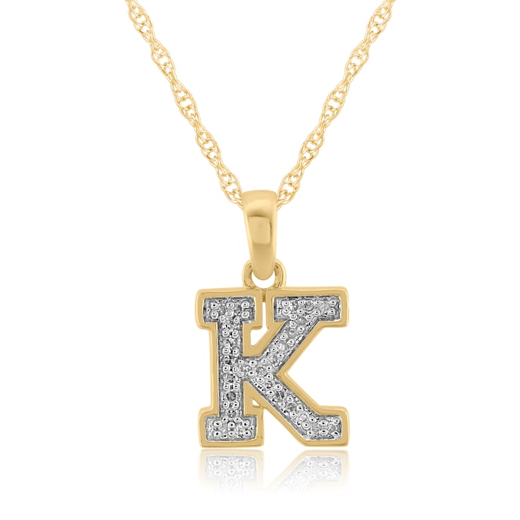 White Diamond Accent 10k Yellow Gold K Initial Pendant With 18” Rope Chain