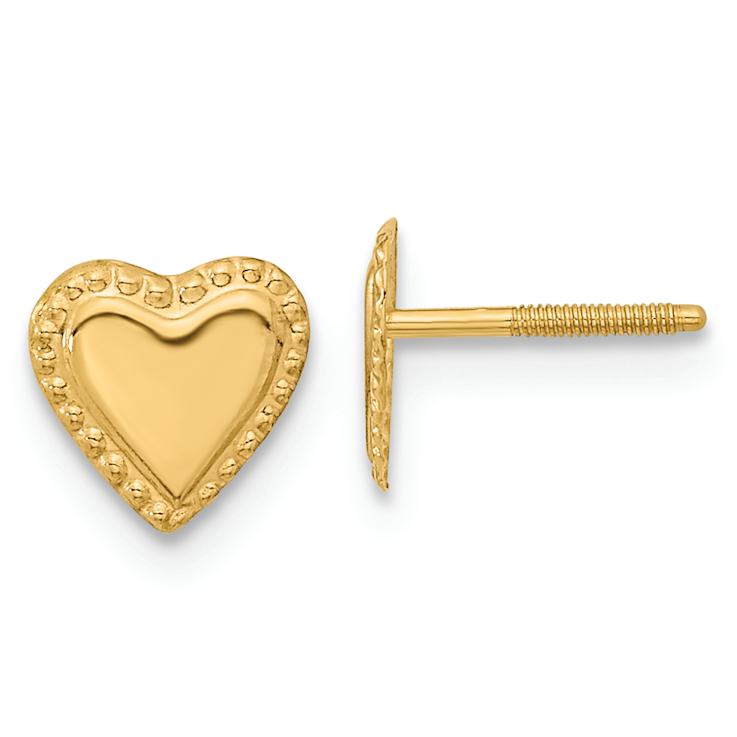 14k Yellow Gold Children's Textured 8mm Heart Stud Earrings