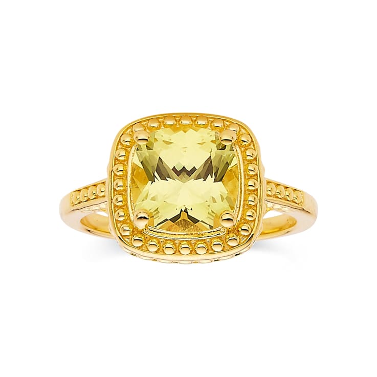 Square Cushion Lab Created Yellow Sapphire 18K Yellow Gold Over Sterling
Silver Ring 2.90ctw