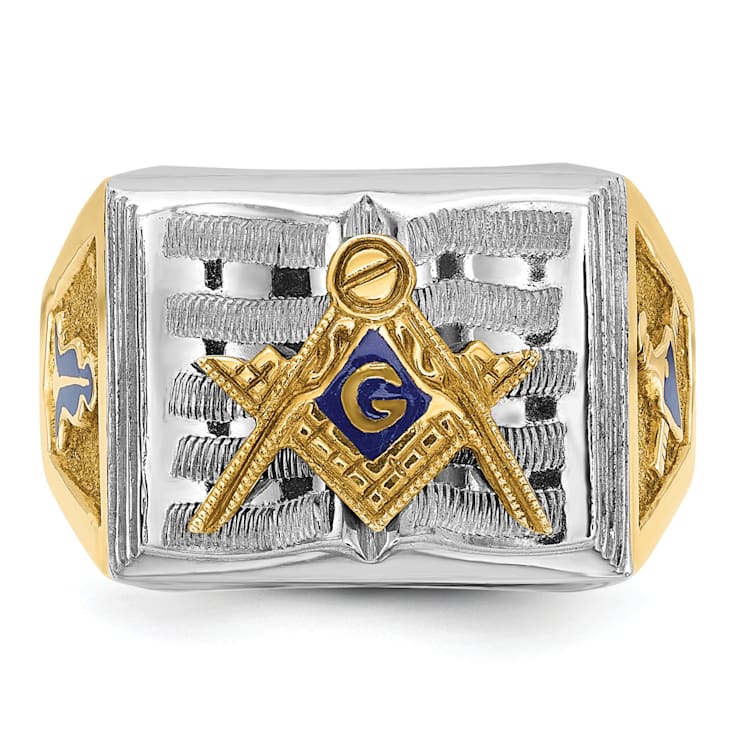 10K Two-Tone Yellow and White Gold Men's Textured Blue Lodge Master
Masonic Ring