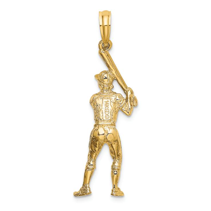 14k Yellow Gold 3D Textured Baseball Player with Bat Charm