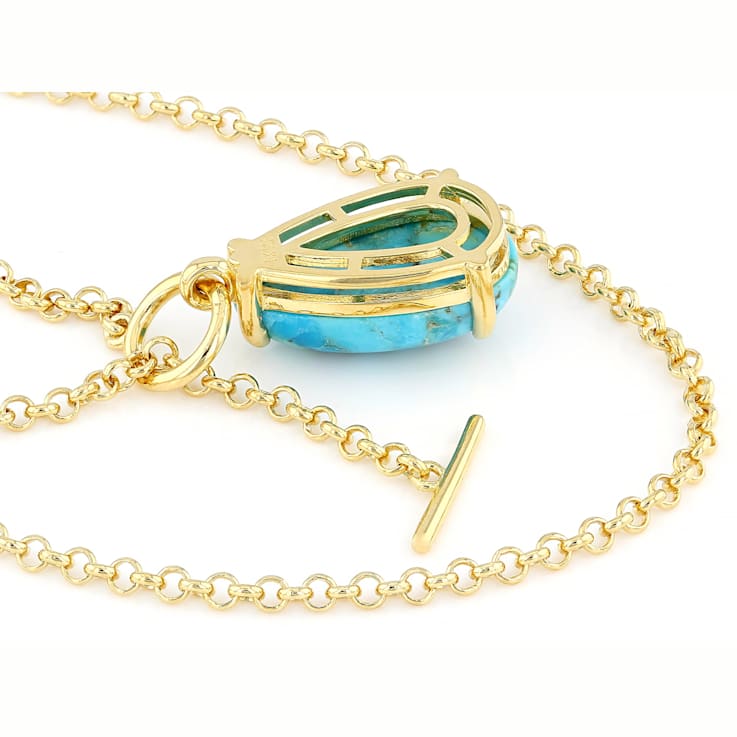 Turquoise Pear Toggle Necklace In 18K Gold Over Sterling Silver